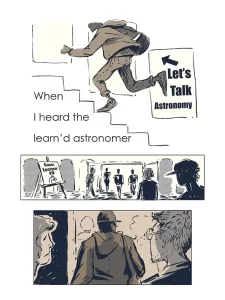 Student running to the university aula to learn astronomy